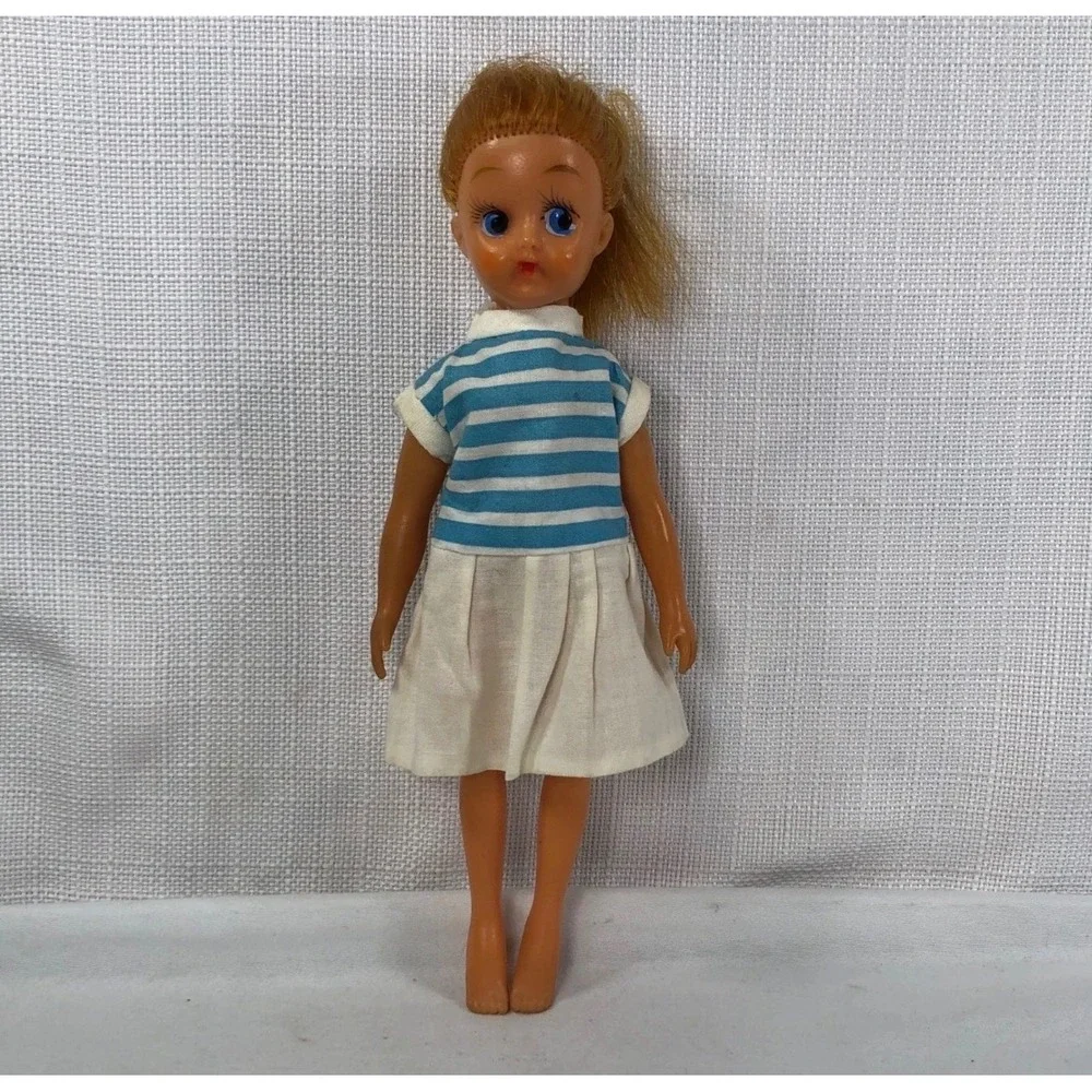 Vintage 8 Inch Fashion Doll Blue Striped Nautical Outfit Strawberry Blonde Hair